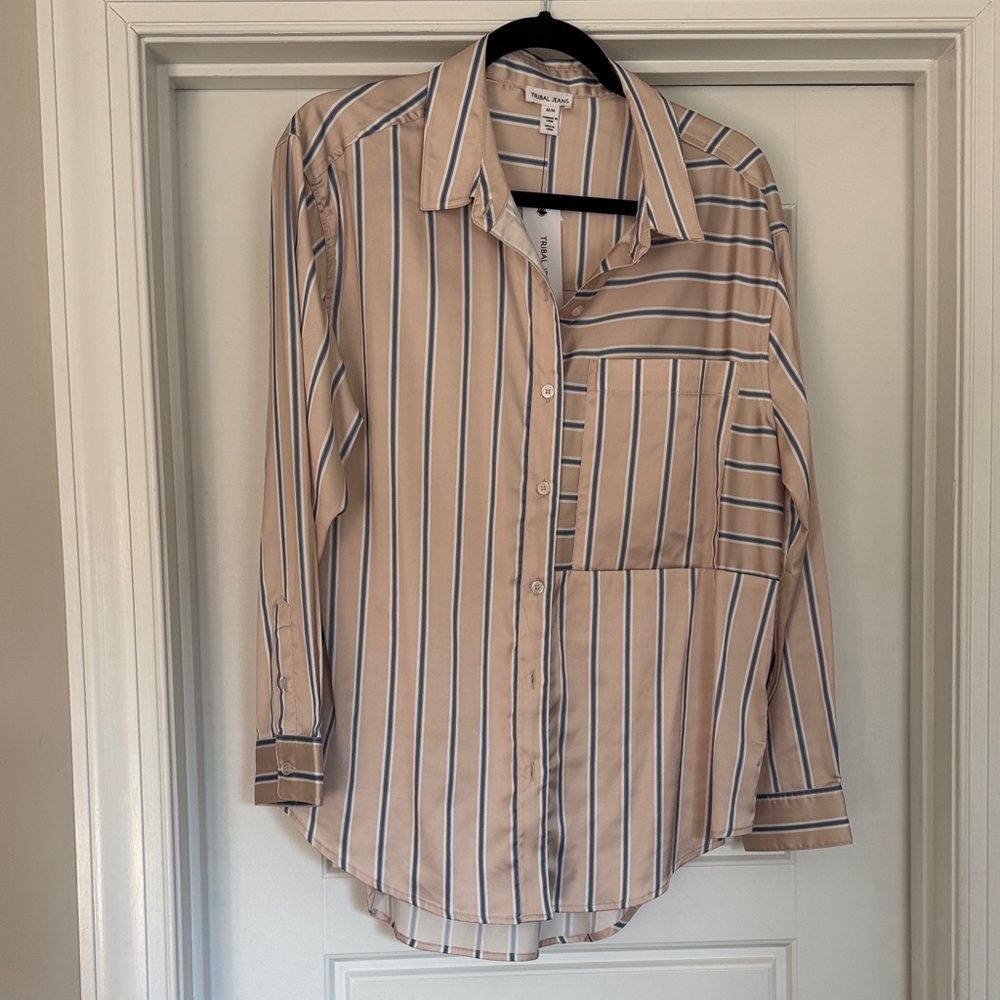Tribal Champagne and Blue Striped Blouse